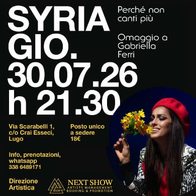 Immagine evento SYRIA - PERCHE' NON CANTI PIU': DIALOGHI E CANZONI SU GABRIELLA FERRI
