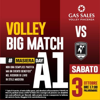 Immagine evento MASIERADAY 2026 - GAS SALES BLUENERGY VOLLEY PIACENZA VS PALLAVOLO PADOVA